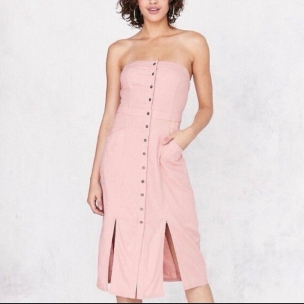 BDG Strapless Button-Front Midi Dress